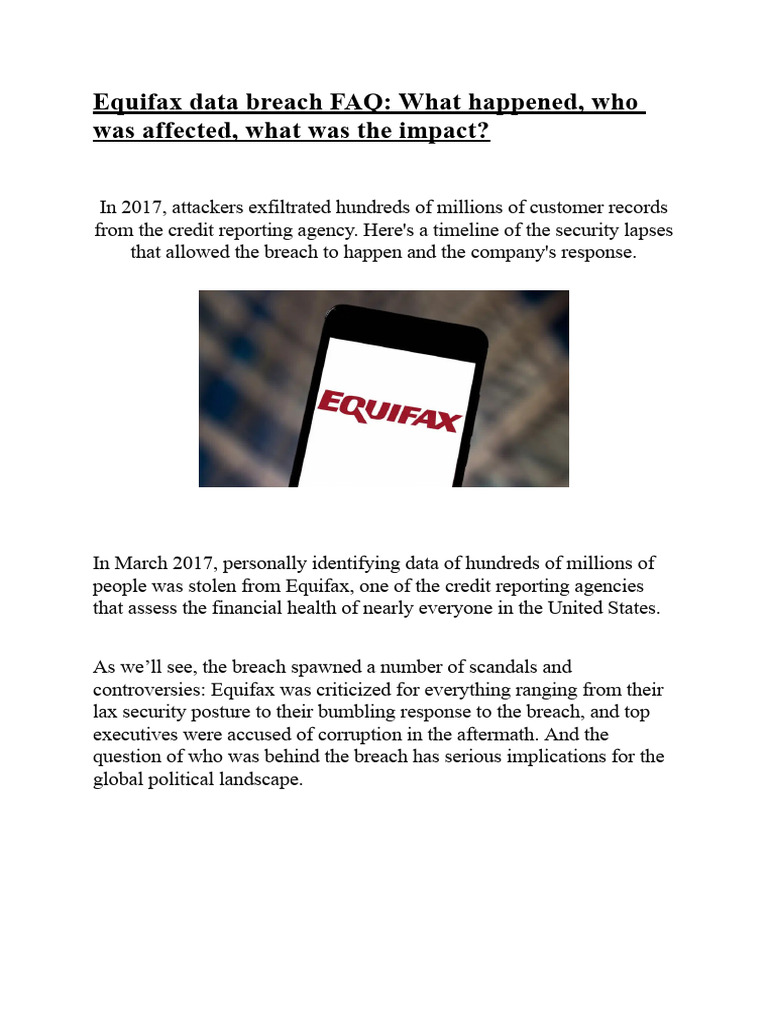 Equifax Data Breach Overview and Impact | PDF | Security | Computer ...