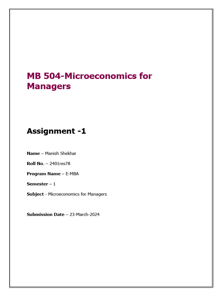MB504 Assignment 1 - Manish Shekhar | PDF | Demand | Price Elasticity ...