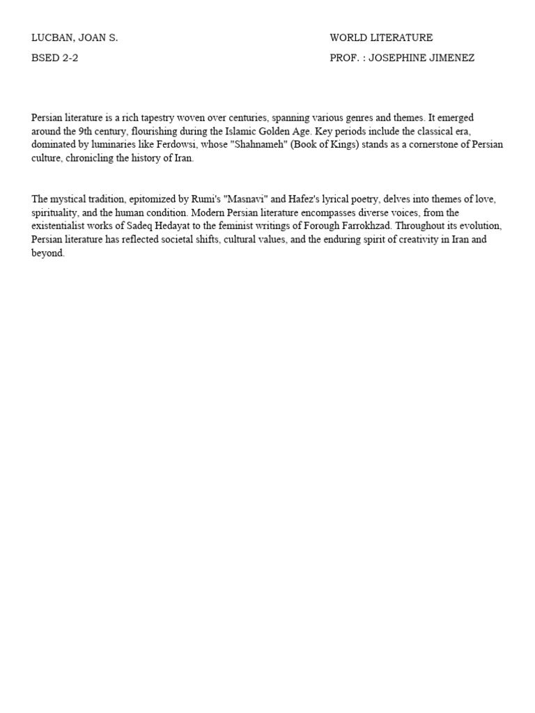 Persian Literature | PDF