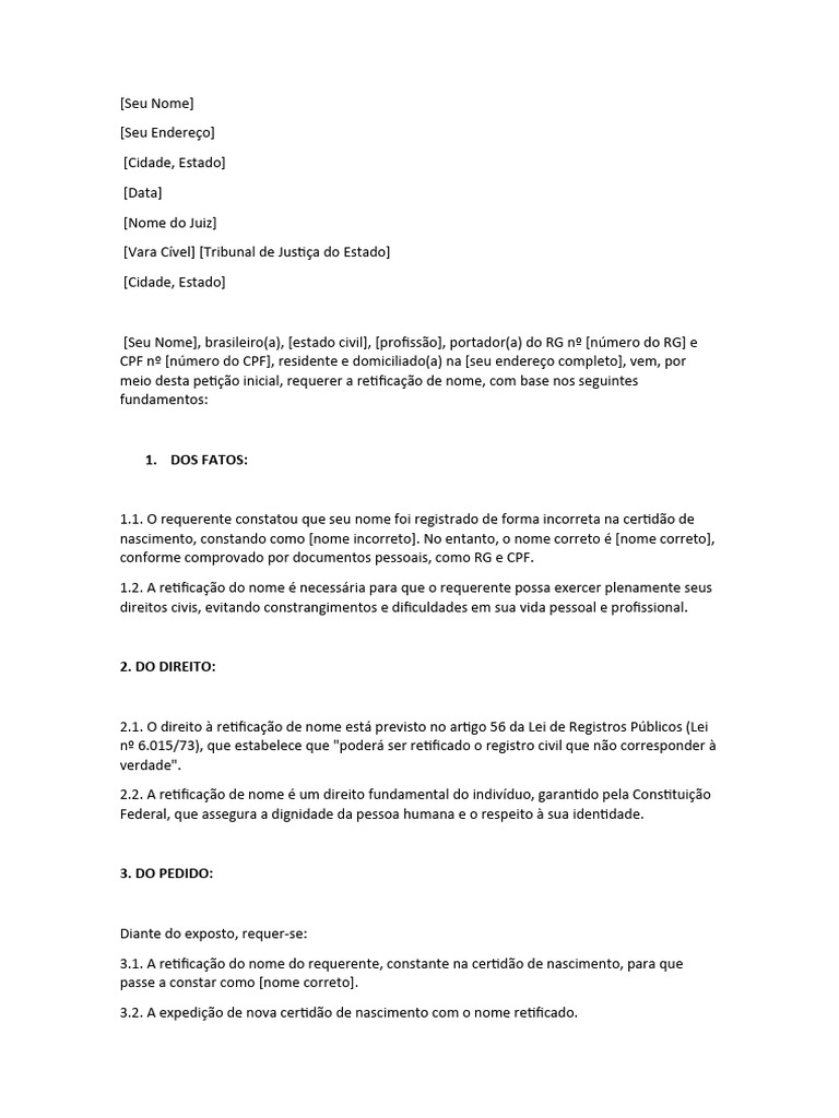 Modelo Retificação Nome | PDF