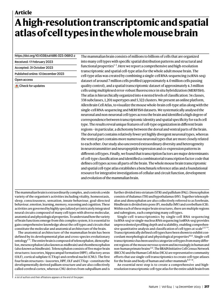Mouse Brain Cell-Type Atlas Unveiled | PDF | Brain | Transcriptome
