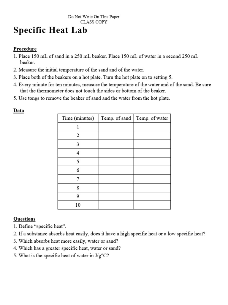 Specific Heat Lab Pdf