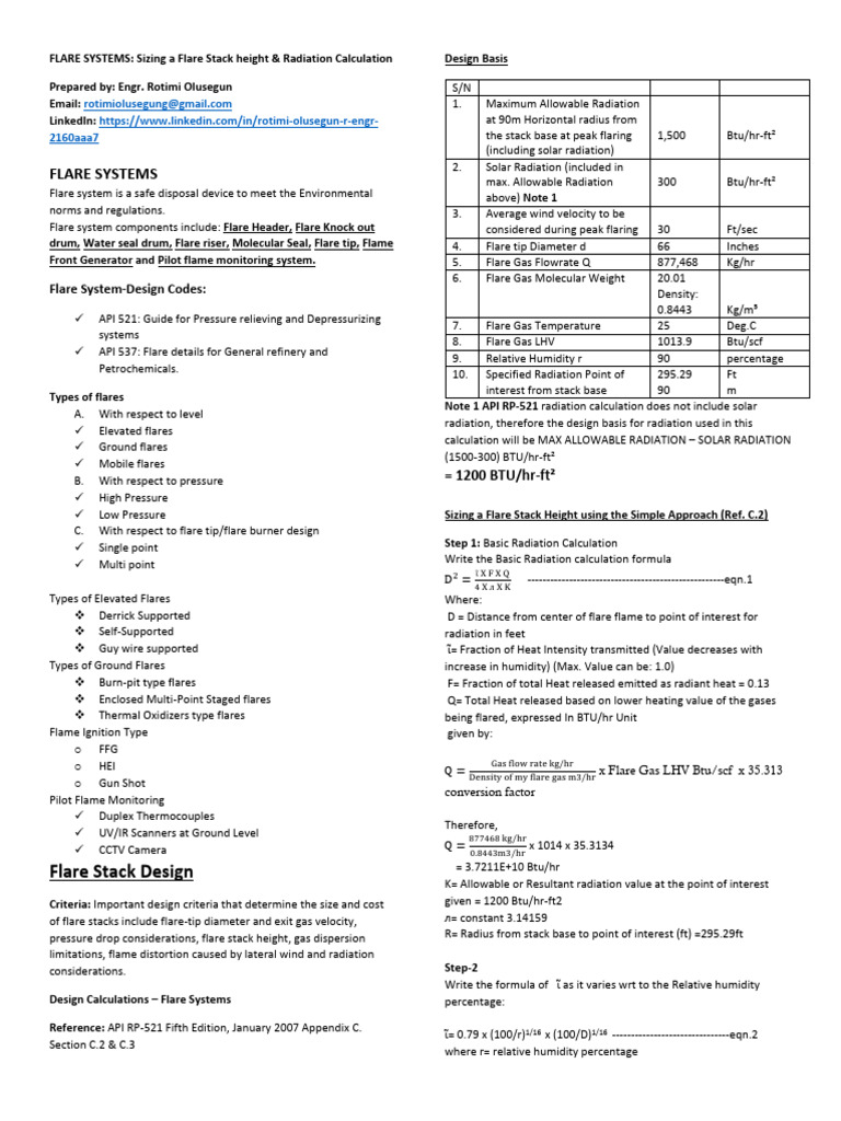 Flare Stack Height & Radiation Sizing | PDF | Gases | Humidity
