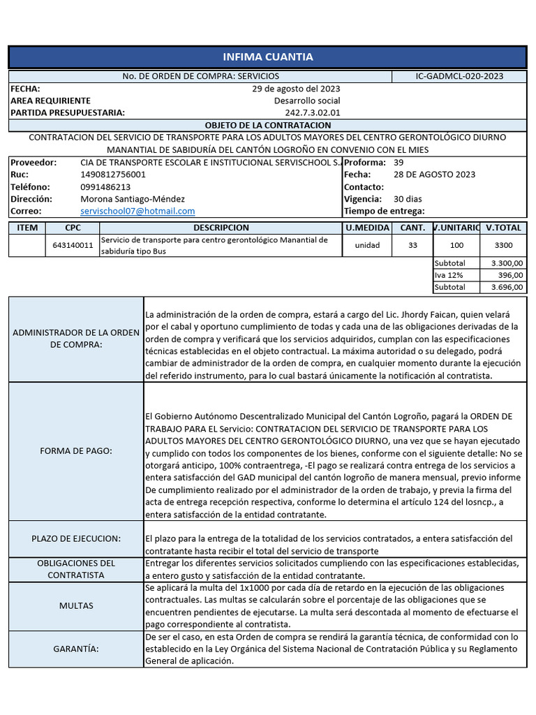 Orden de Compra | PDF | Multa (pena) | Presupuesto