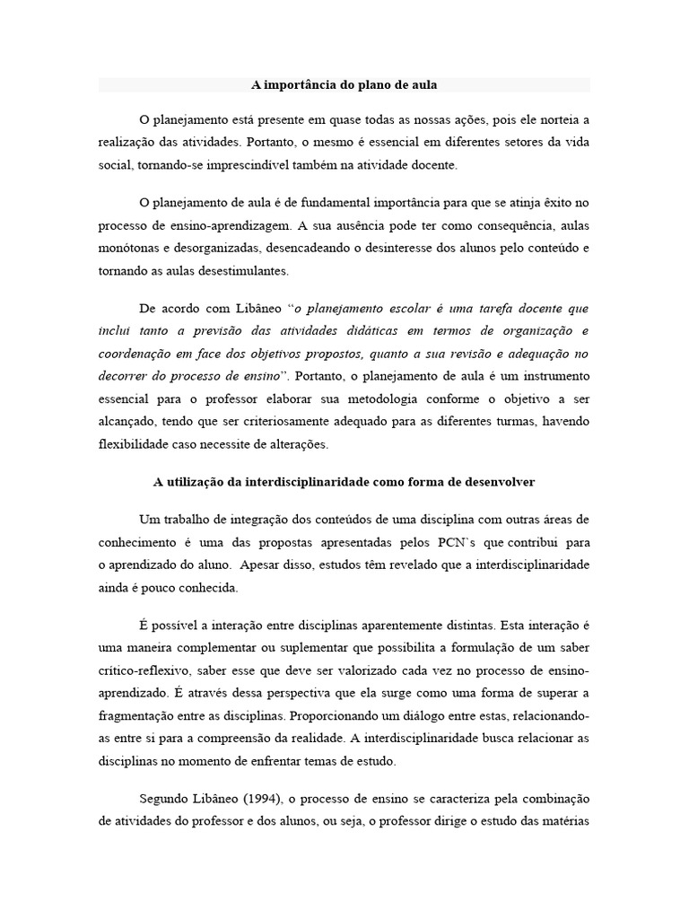 Importância do Plano de Aula na Educação | PDF | Lição ...