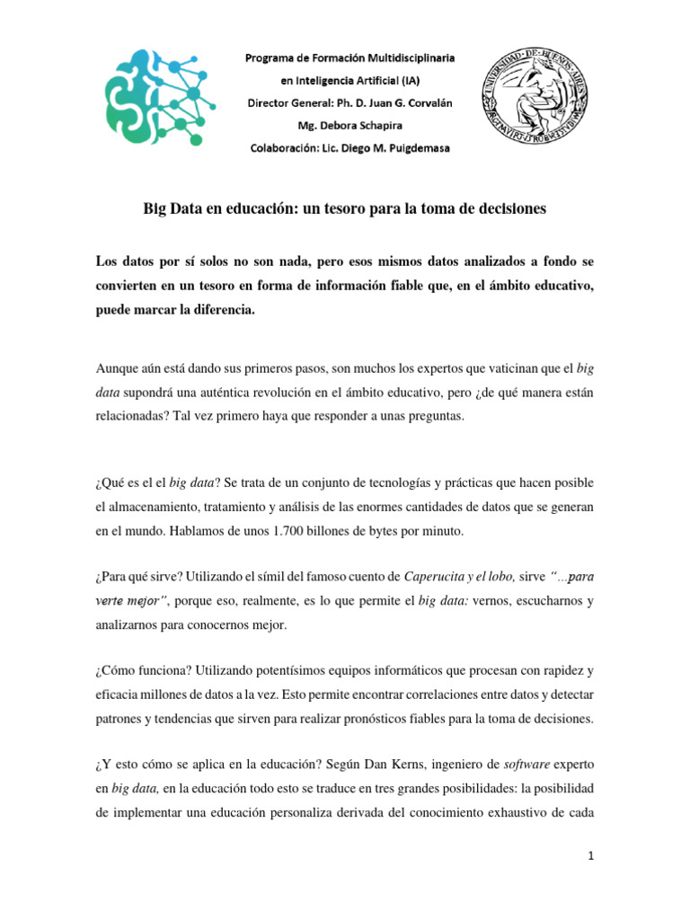 Big Data en Educacion Un Tesoro para La Toma de Decisiones | PDF | Big ...