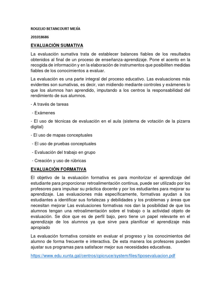 Tipos de Evaluación Educativa | PDF | Evaluación | Maestros