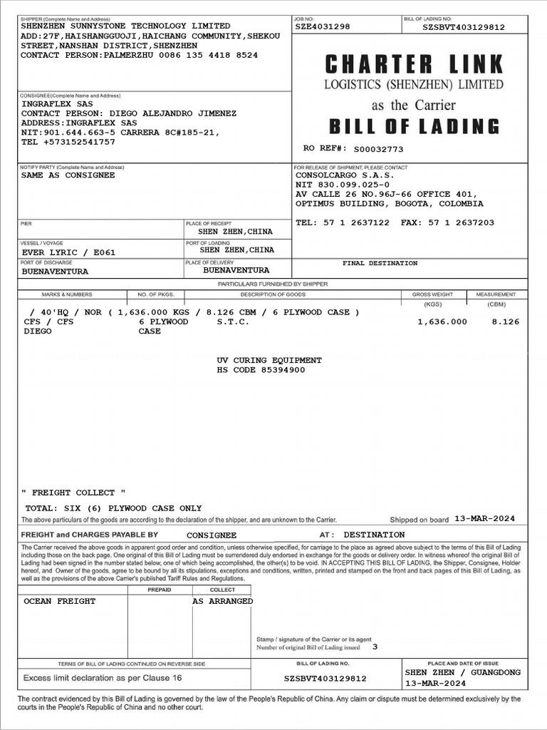 Consolcargo S.A.S. Shipment Details | PDF
