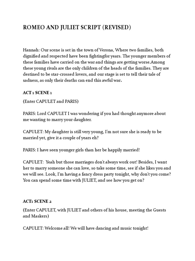 Revised Romeo and Juliet Script | PDF | Characters In Romeo And Juliet ...