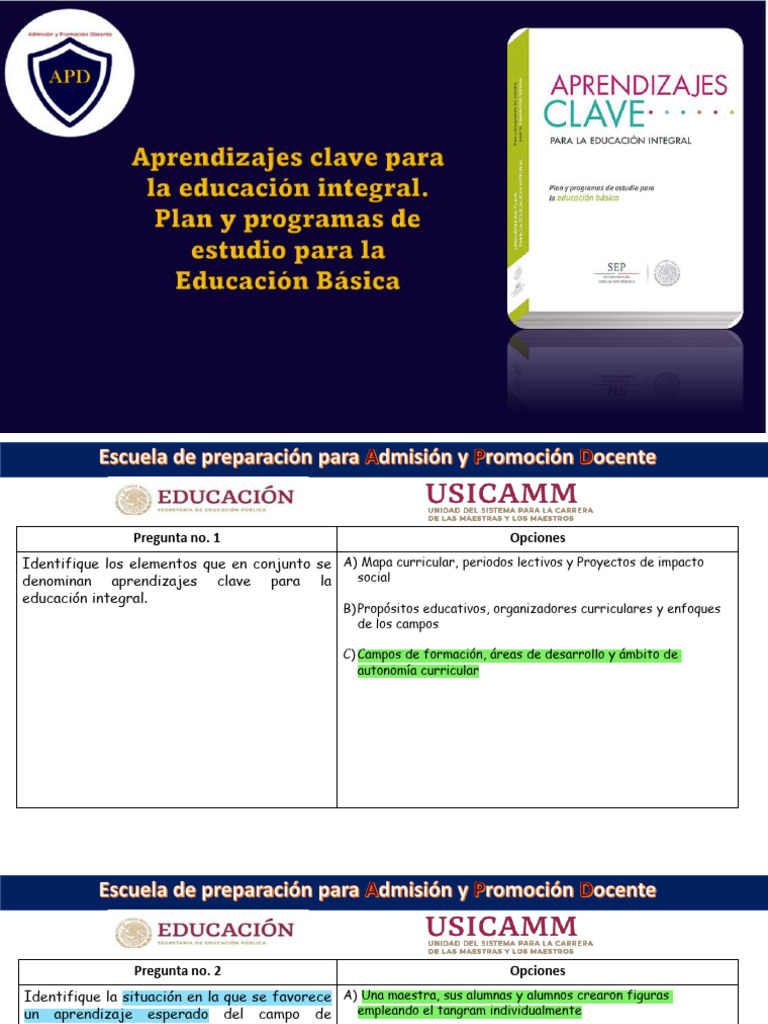 Reactivos Reales de Usicamm Aprendizajes Clave 2017 | PDF | Educación ...