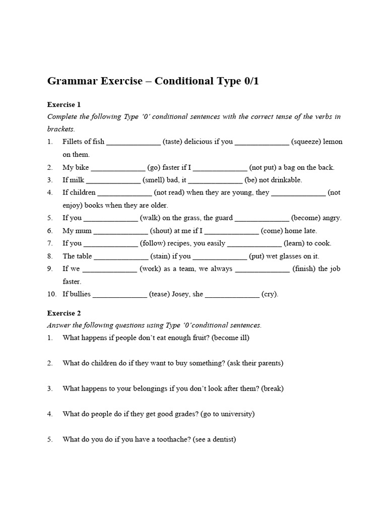 Conditional Grammar Exercises | PDF | Language Arts & Discipline