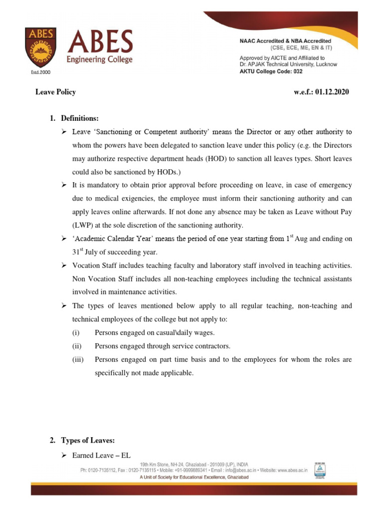 ABES EC Leave Policy Overview | PDF | Human Resource Management ...