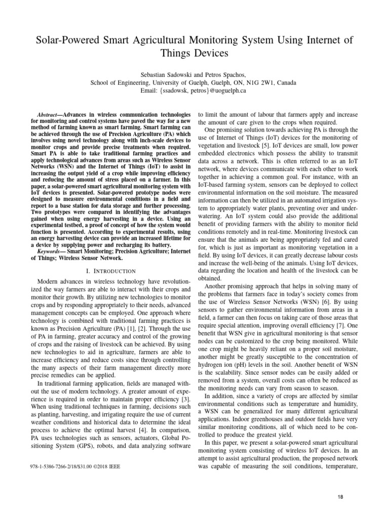 Solar-Powered IoT for Smart Farming | PDF | Wireless Sensor Network ...