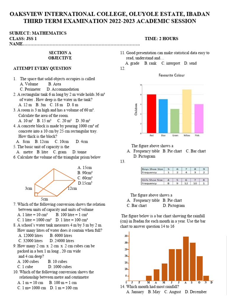 JSS1 Third Term Math Exam Questions | PDF | Euclidean Plane Geometry ...