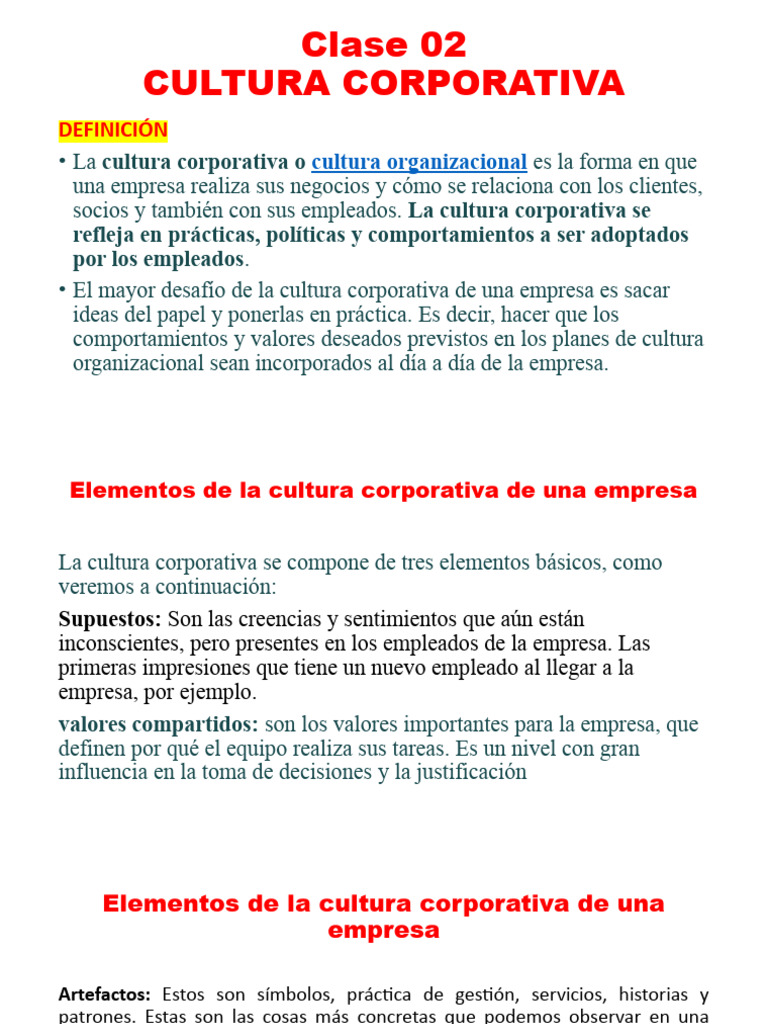 Elementos y funciones de la cultura corporativa | PDF | Cultura ...