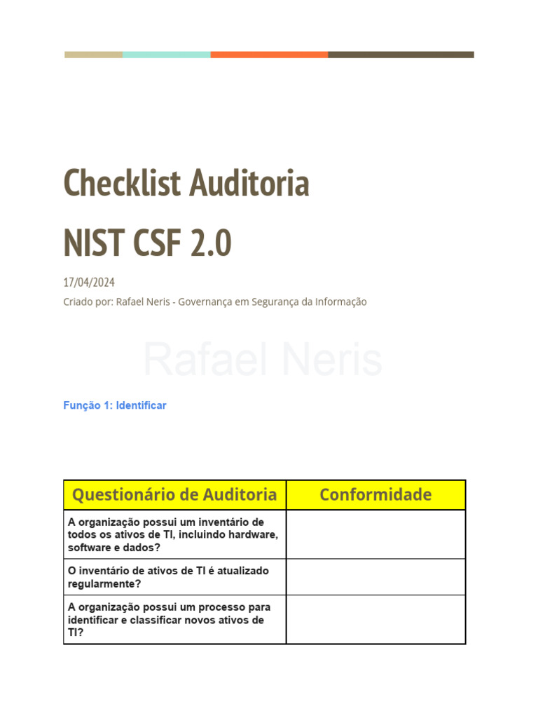 Checklist de Auditoria NIST CSF 2.0 | PDF | Segurança de computadores ...