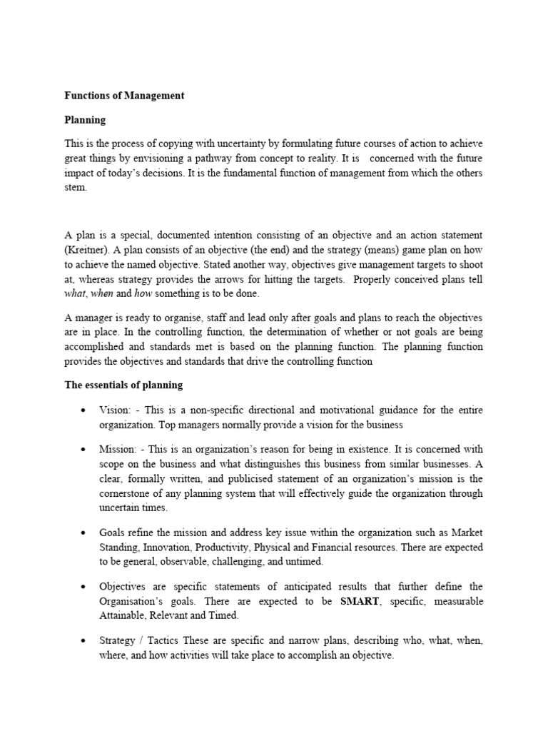 FUNCTIONS OF MANAGEMENT Edited | PDF | Leadership | Organizational ...
