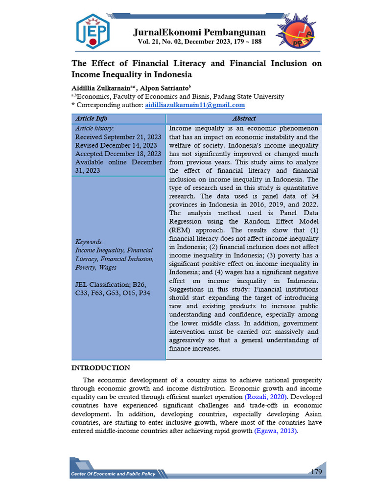 Financial Literacy, Inclusion & Income Inequality in Indonesia | PDF ...