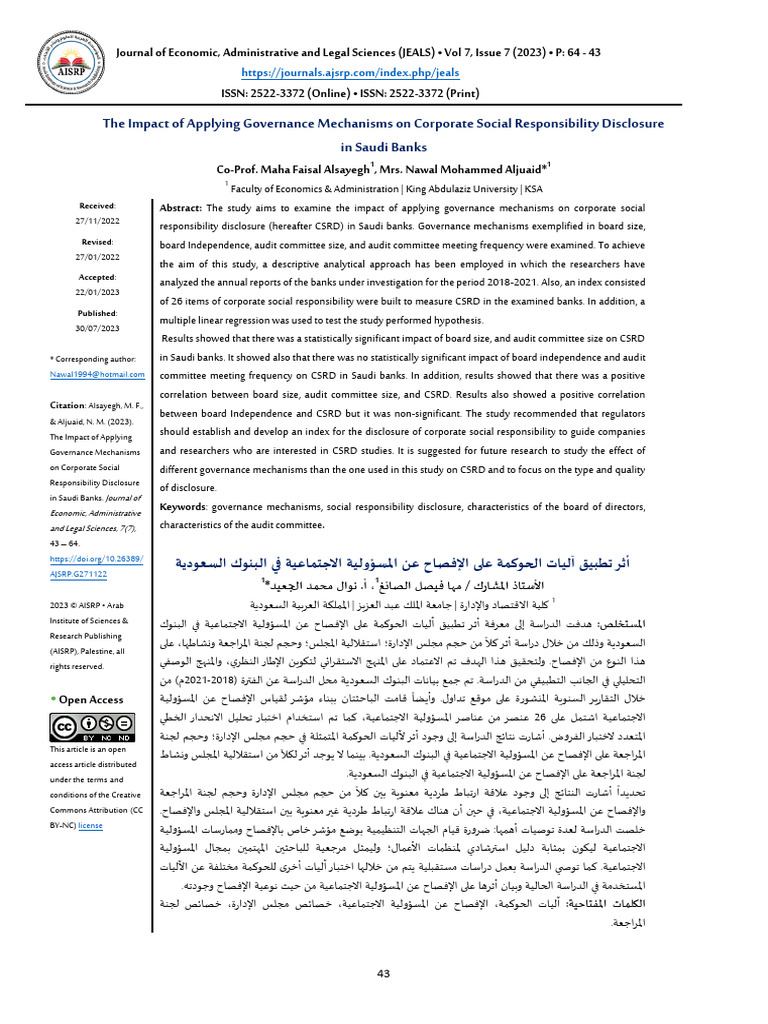 The Impact of Applying Governance Mechanisms On Corporate Social ...