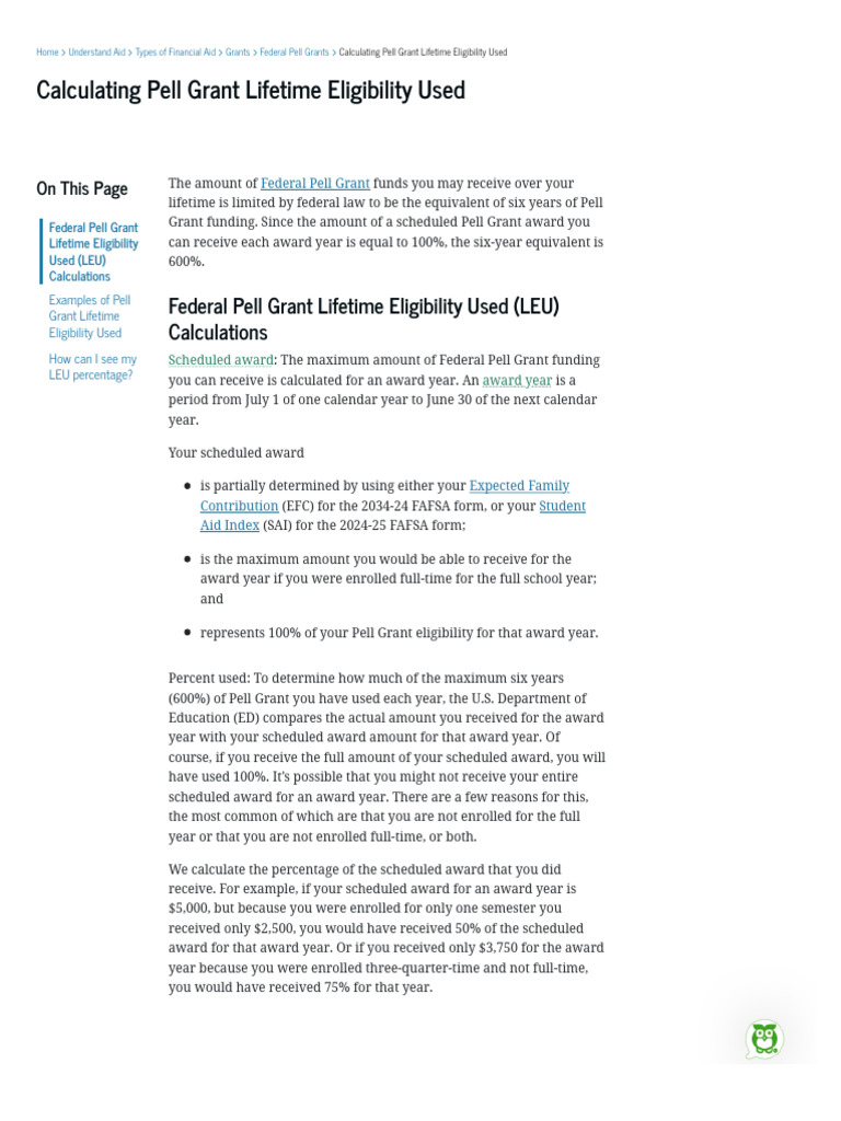 Pell Grant Lifetime Eligibility Explained | PDF | Pell Grant | Student ...