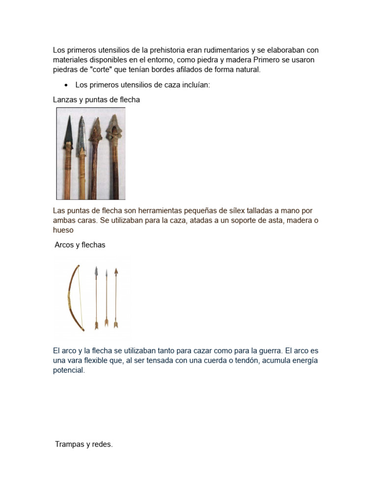 Utensilios rudimentarios de la prehistoria | PDF | Herramientas | Arco ...