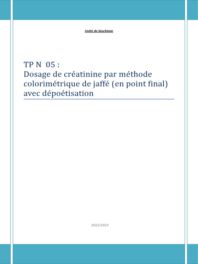 Dosage de créatinine : méthode de Jaffé | PDF | Créatinine