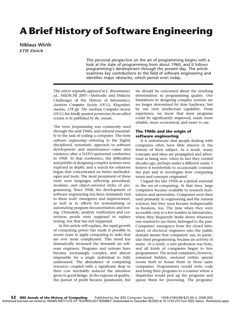 A Brief History of Software Engineering | PDF | Computer Programming