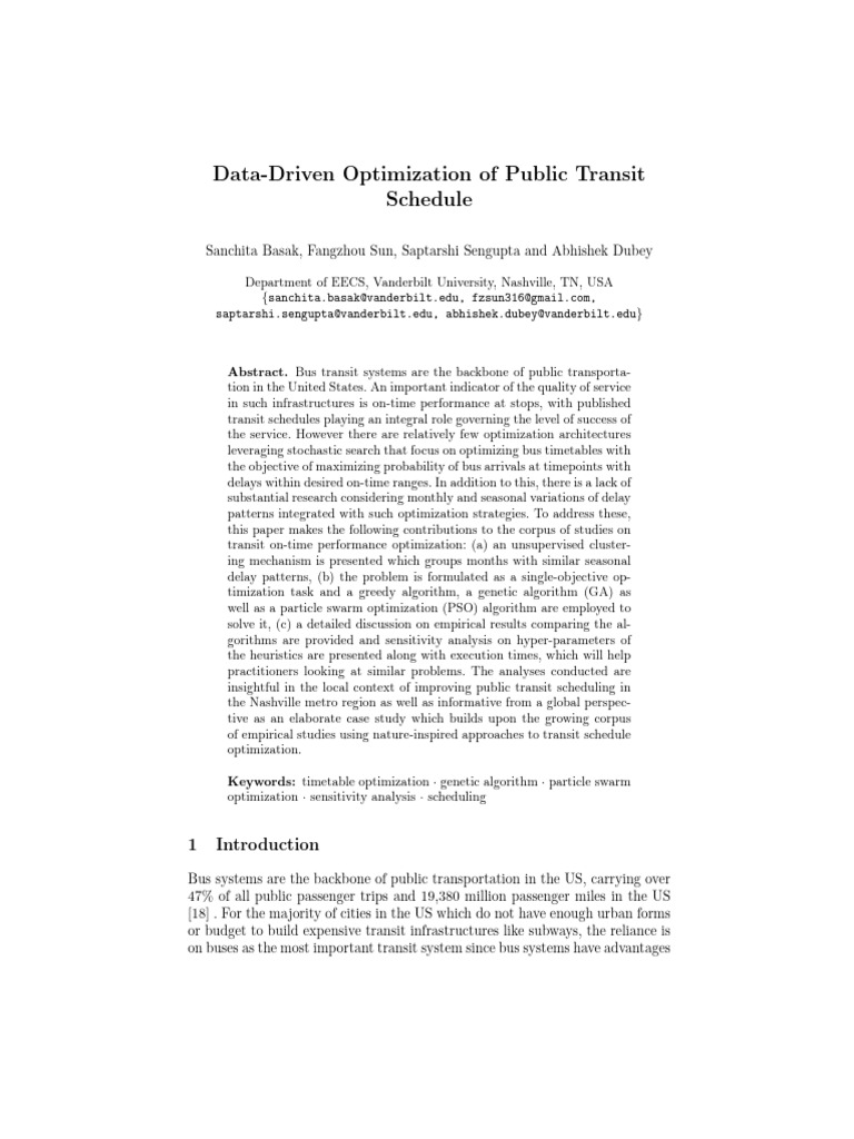 Optimizing Public Transit Timetables | PDF | Cluster Analysis ...