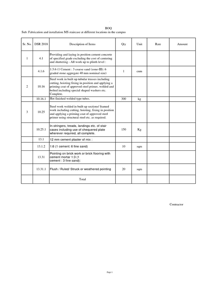 BOQ MS Staircase | PDF
