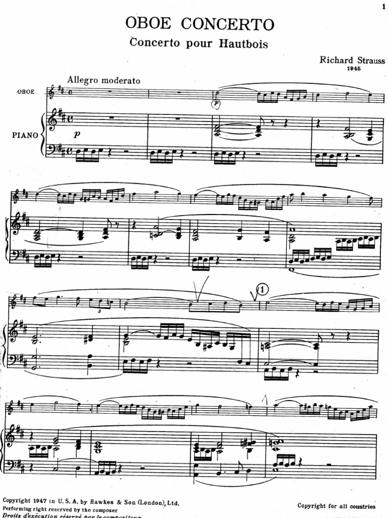 Strauss Oboe Concerto (Piano Score) PDF