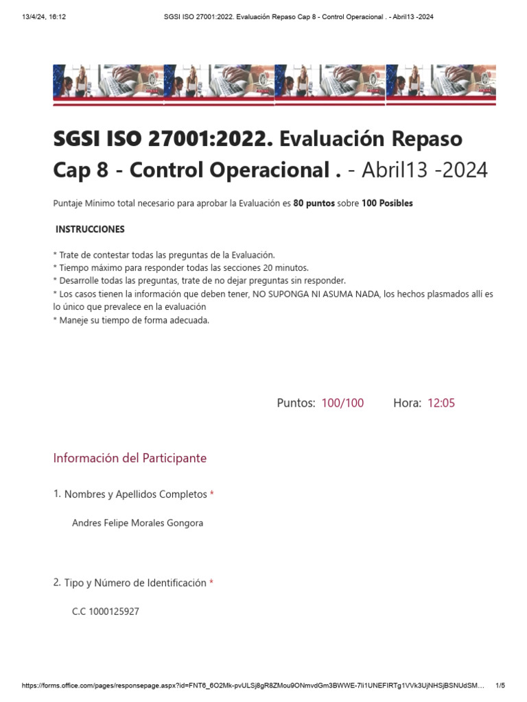 SGSI ISO 27001 - 2022. Evaluación Repaso Cap 8 - Control Operacional ...