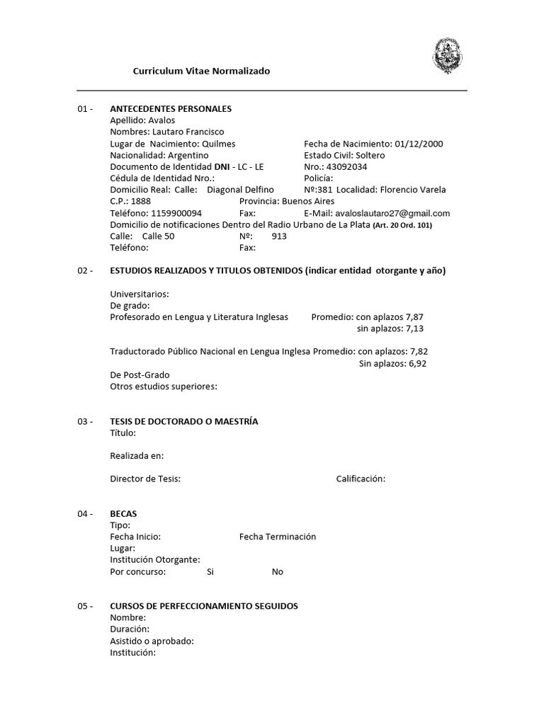 Cv Normalizado Carlos Iii Master