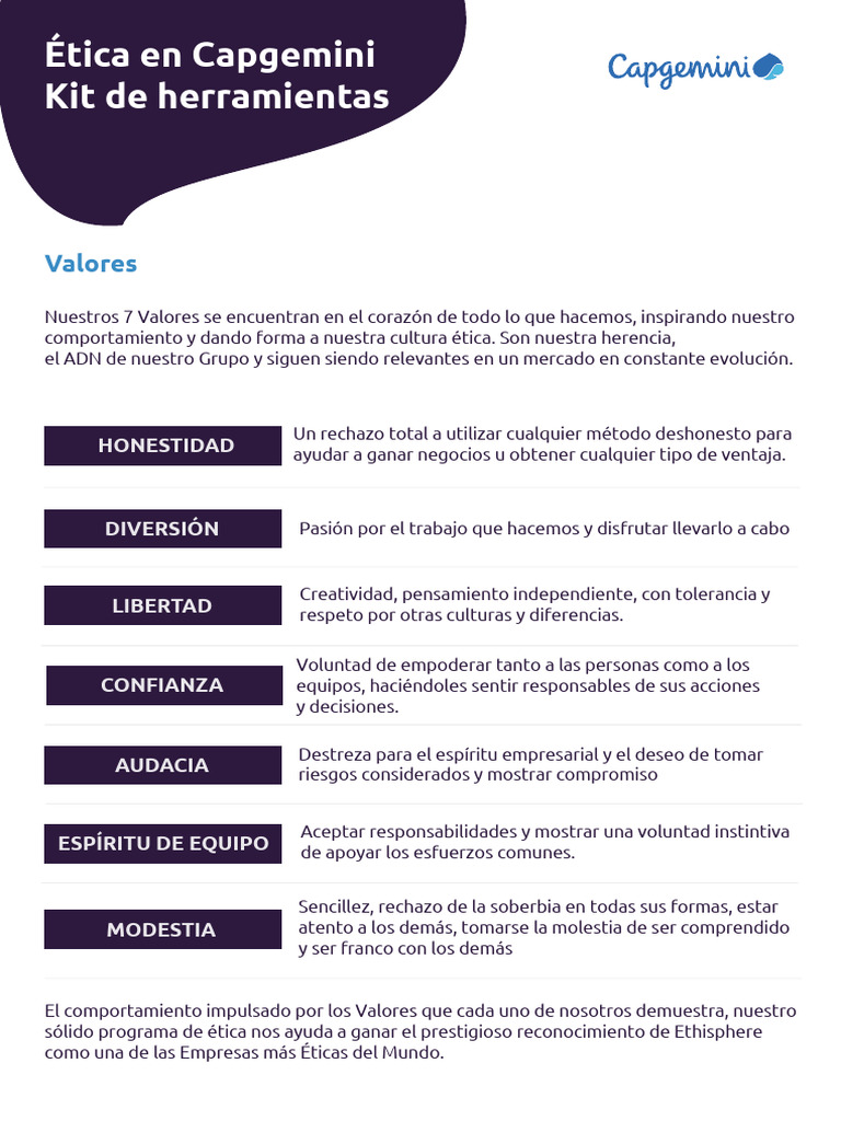 Valores y Ética en Capgemini | PDF | Comportamiento | Sociedad