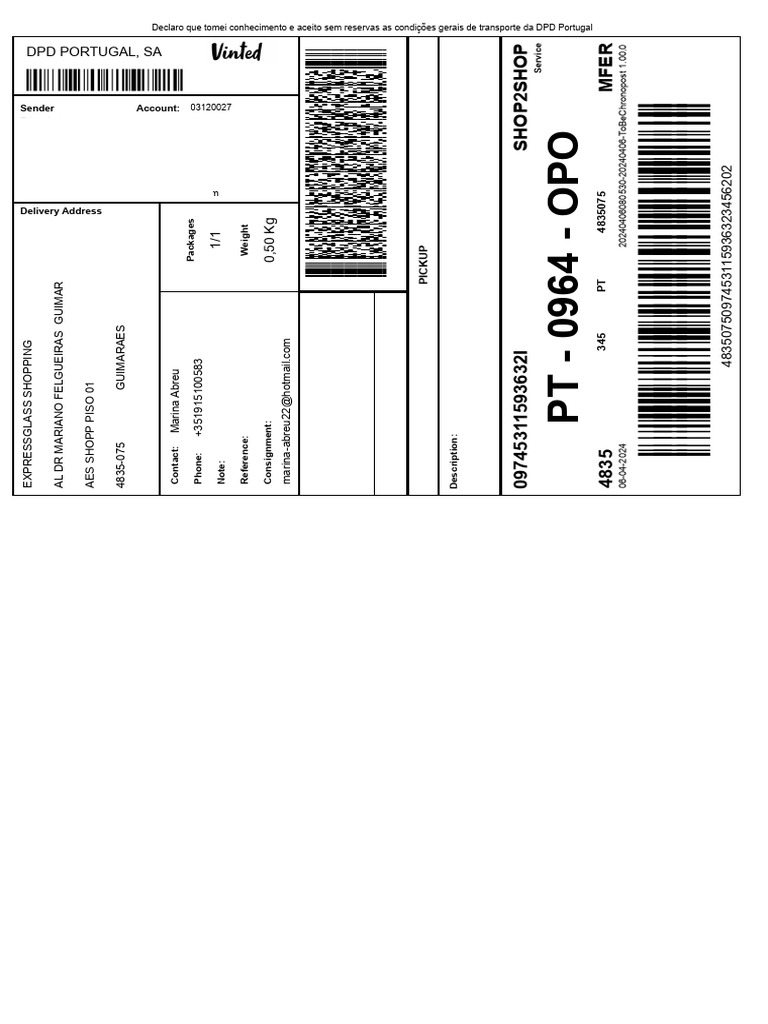 DPD Portugal Delivery Details | PDF
