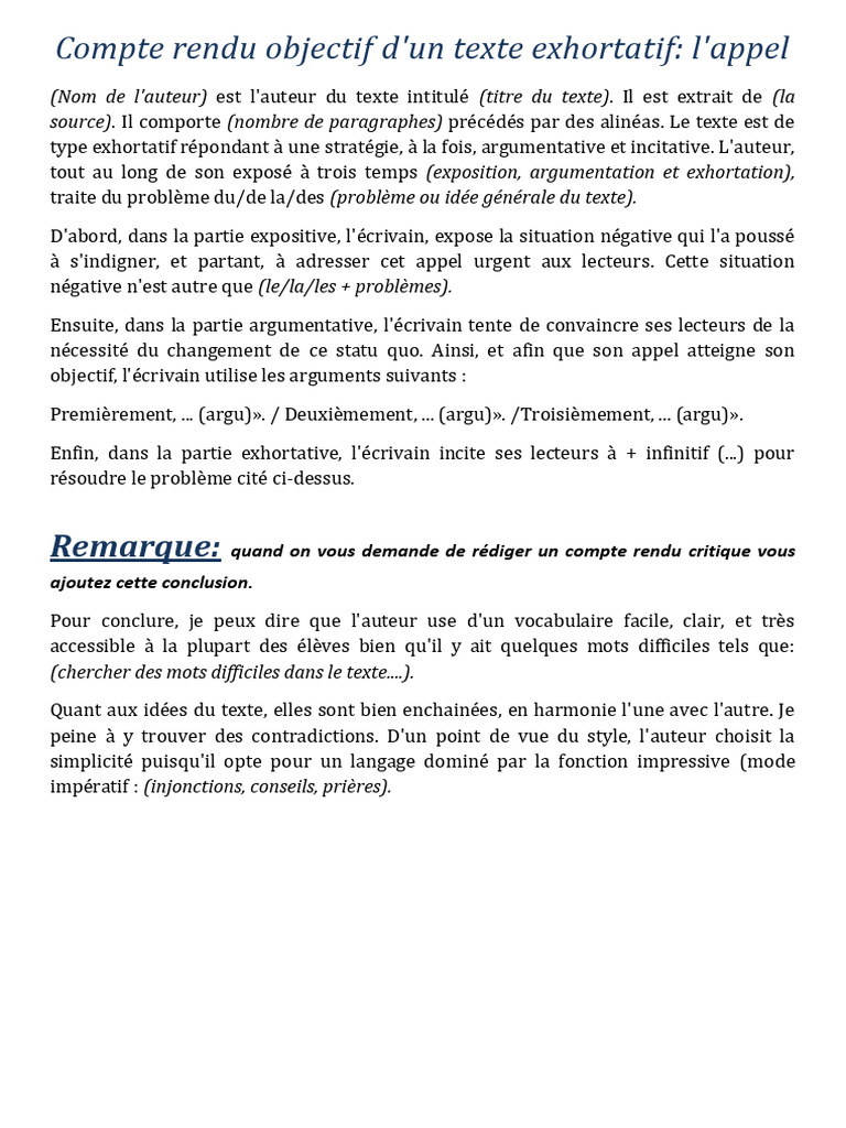 Compte rendu d'un texte exhortatif | PDF