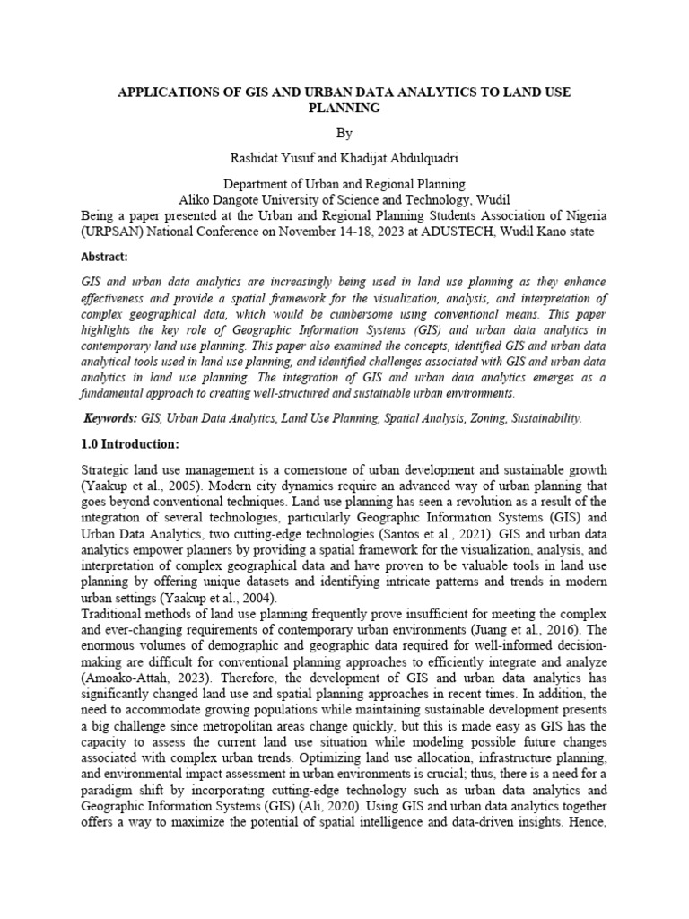 Applications of gis and uran data analytics to land use planning pdf