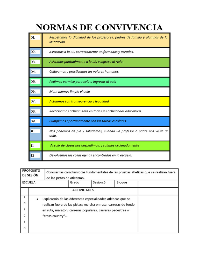 Normas de Convivencia Escolar y Actividades | PDF