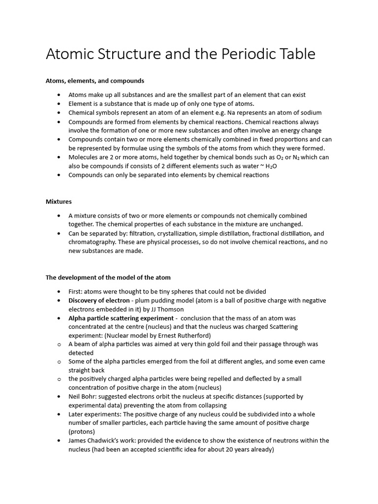 Atomic Structure And The Periodic Table Pdf Atoms Atomic Nucleus