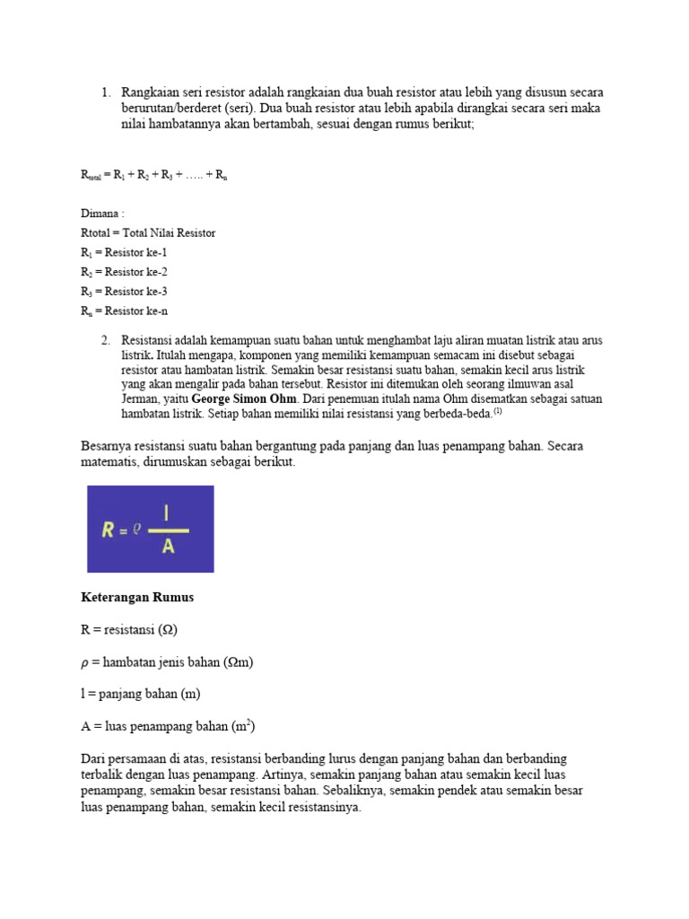 Rumus dan Teori Rangkaian Seri Resistor | PDF