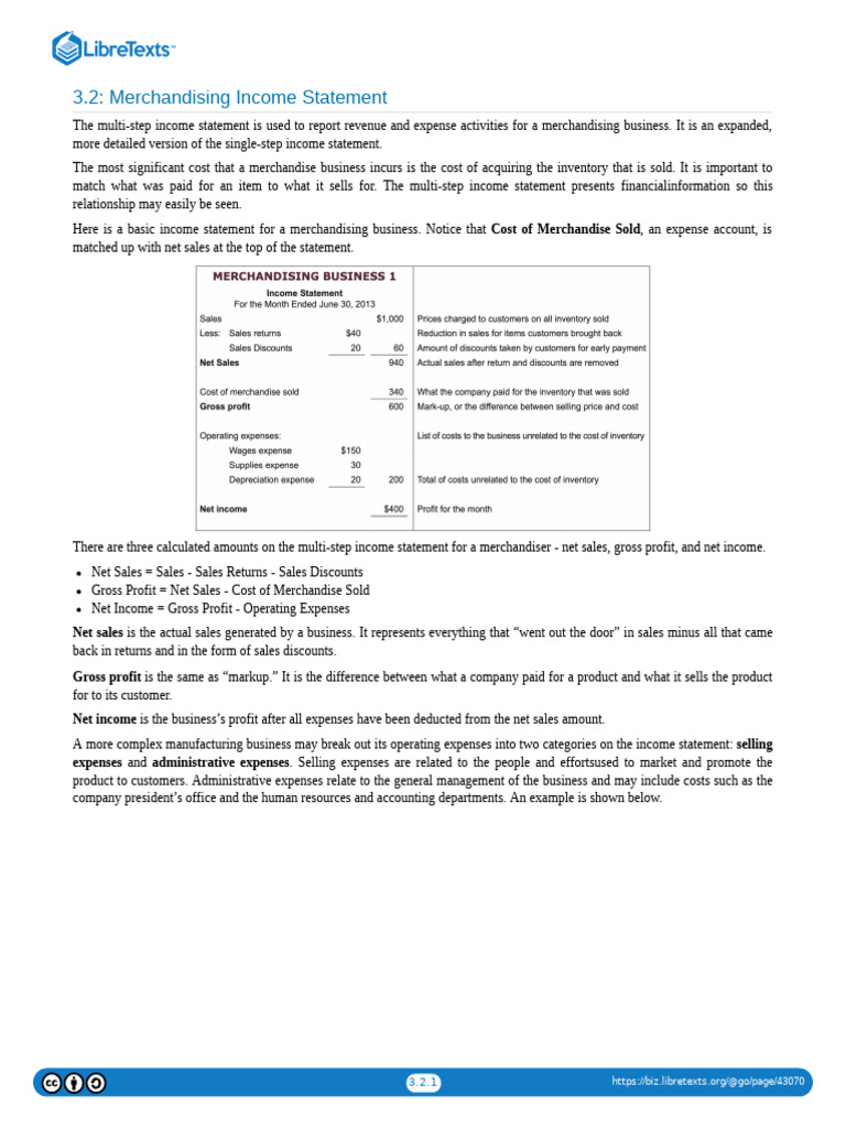 Merchandising Income Statement Overview | PDF | Income Statement | Expense