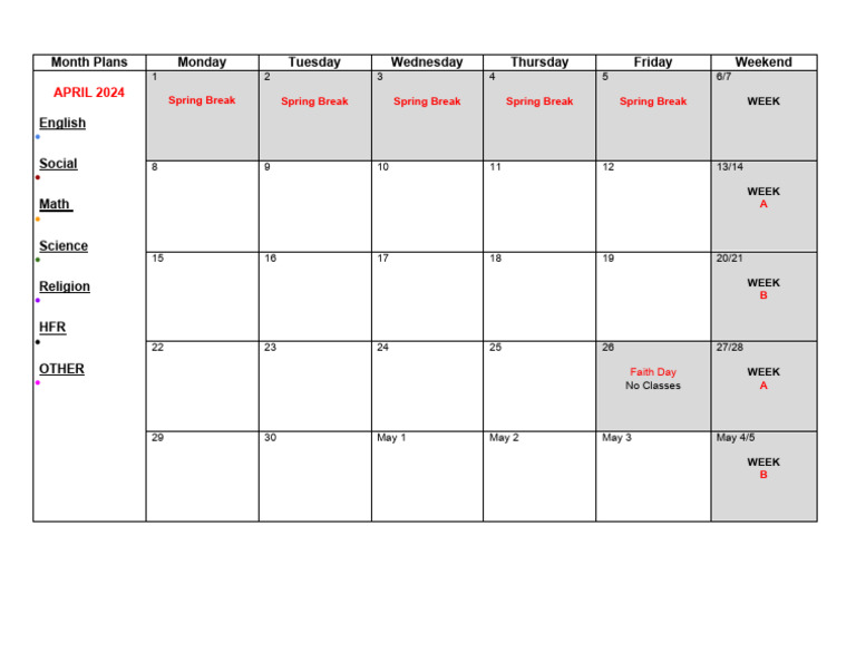 April 2024 Monthly Class Schedule | PDF