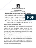 Singapura, Khutbah Jumaat 19.04.2024 (Rumi) Membudayakan Nilai Dan Amalan Murni Pasca Ramadan