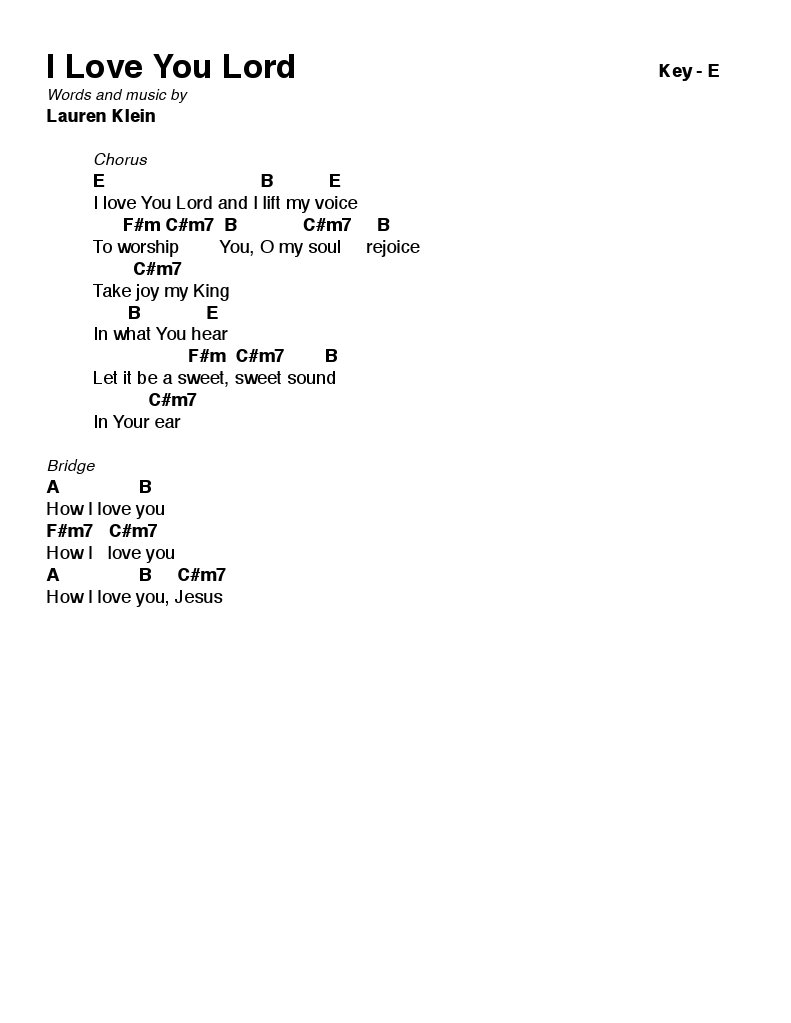 I Love You Lord - Lyrics and Chords | PDF