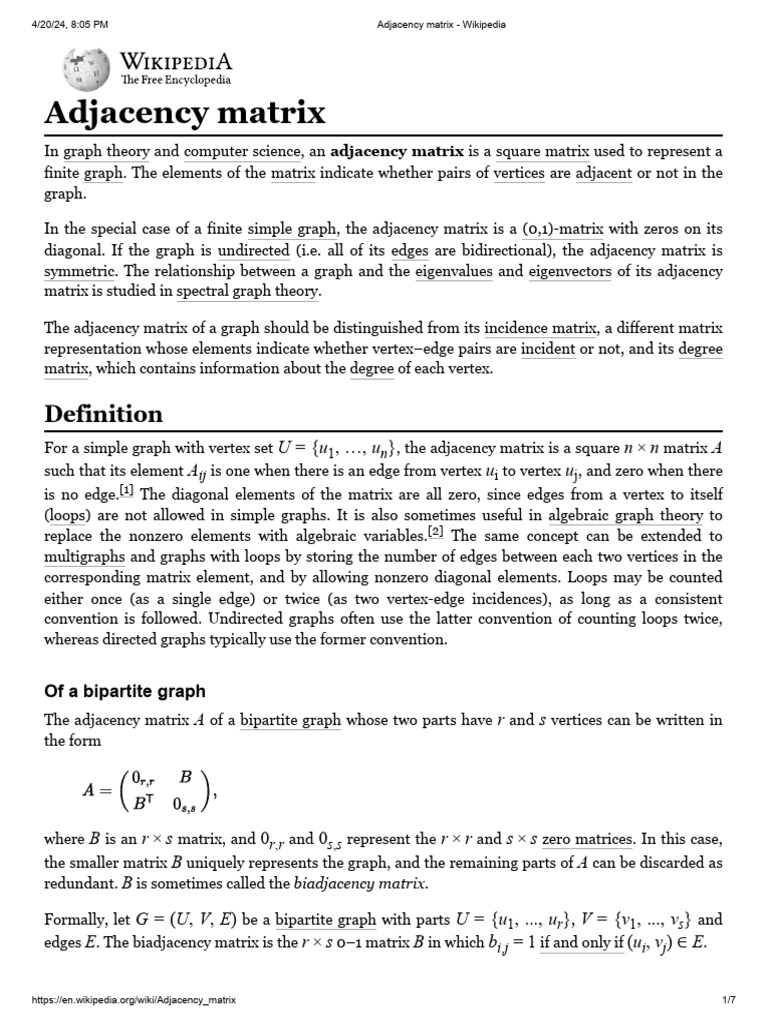 Adjacency matrix | PDF | Eigenvalues And Eigenvectors | Mathematical ...