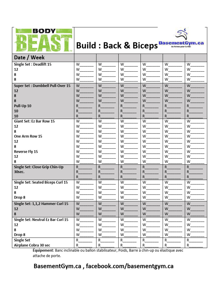 Body Beast Worksheet BasementGym PDF
