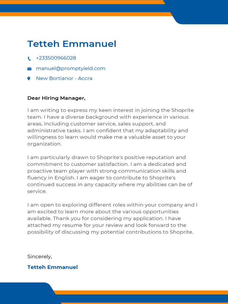 HOW TO WRITE AN APPLICATION LETTER FOR SHOPRITE intelligence overview