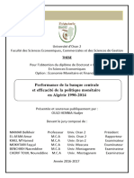 Performance de La Banque Centrale Et Efficacité de La Politique Monétaire en Algérie 1990-2014