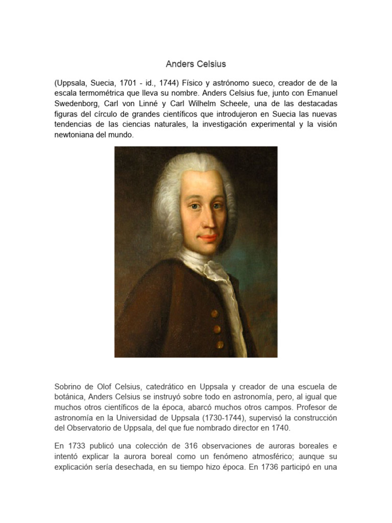 Anders Celsius: Creador de la Escala Celsius | PDF | Física Aplicada e ...