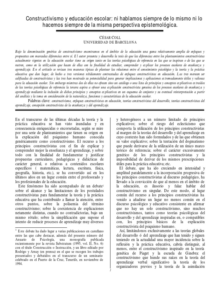 Enfoques del Constructivismo en Educación | PDF | Sicología ...