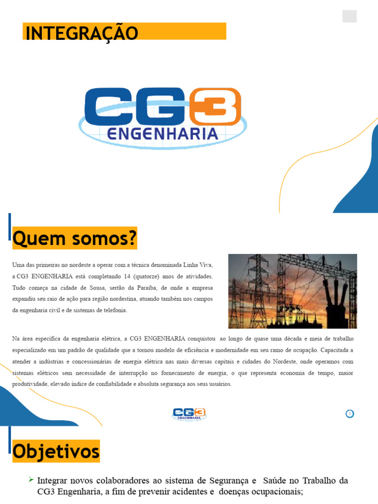 Apresentação de Integração - CG3 | PDF | Equipamentos de proteção ...